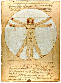 Leonardo da Vinci is famous for his depiction of the sphere around the man